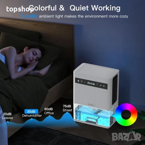 Влагоуловител АIRTOK Обезвлажнител за дома, до 950 кв. фута, 3л. резервоар за вода 105,6 OZ, тих..., снимка 7 - Влагоабсорбатори и влагоуловители - 50502051