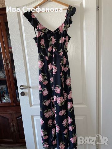 Нова разкошна ефирна дълга ежедневно елегантна рокля флорален принт рози цепка , снимка 2 - Рокли - 46439177