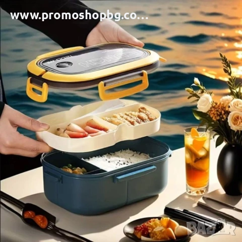 Кутия за обяд ECARLA с прибори, синя, 21x14,5x8см, снимка 4 - Кутии за храна - 44550033