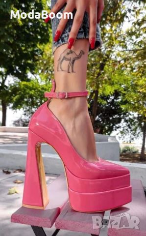✨🩷Корал лак - стилни дамски обувки на ток🩷✨, снимка 1 - Дамски обувки на ток - 45445774