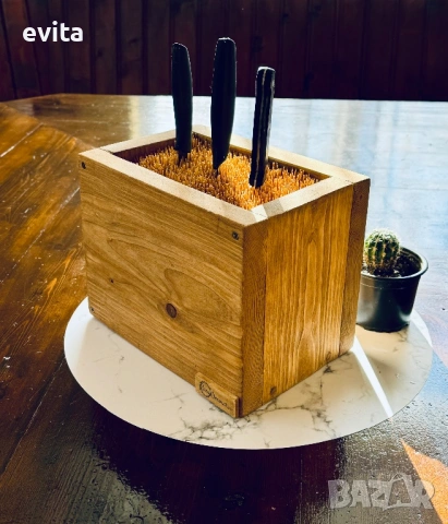 🌿 Уникални дървени стойки за ножове – ръчна изработка с характер, снимка 4 - Аксесоари за кухня - 38571562