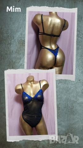  Резервирани S Черно еластично, прозрачно боди със синя бродерия 