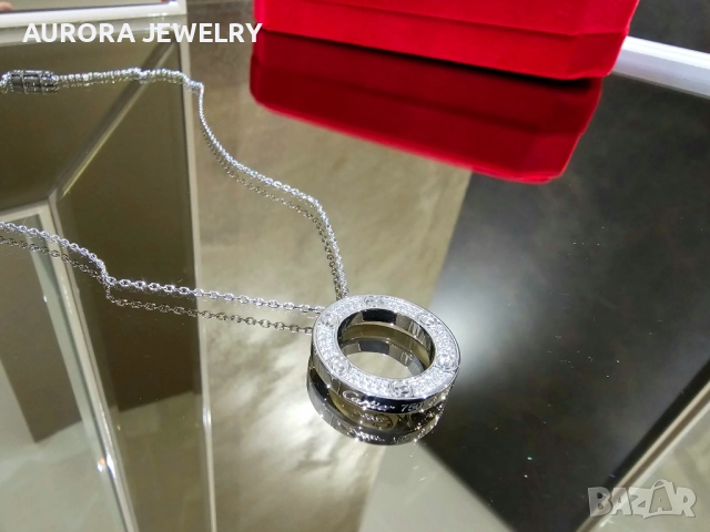 CARTIER Love White Gold Large Paved Diamonds Pendant Дамскo Колие, снимка 10 - Колиета, медальони, синджири - 52870330