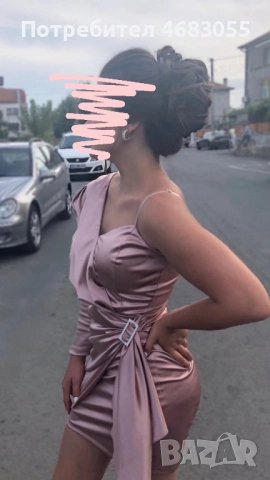 Сатенена рокля в цвят пудра розово