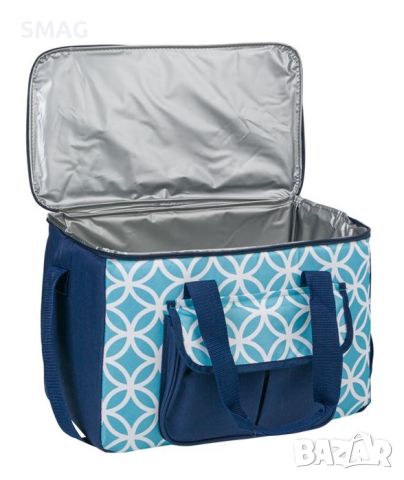 Изотермална чанта Тюркоаз Синьо Бял Дизайн 42x23x29cm - 28л, снимка 2 - Хладилни чанти - 46392904