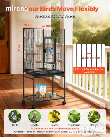 Клетка за птици кована желязна плъзгаща се тава колелца н143, снимка 9 - За птици - 53838243