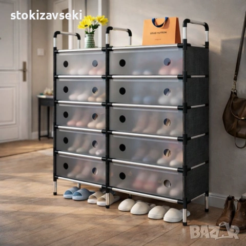 Многоетажен шкаф за обувки с прозоречни врати и голям капацитет, снимка 3 - Шкафове - 54113747