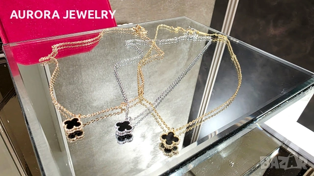 Van Cleef & Arpels VCA Gold Black Onyx Sweet Alhambra Clover Дамско Колие, снимка 3 - Колиета, медальони, синджири - 54152823