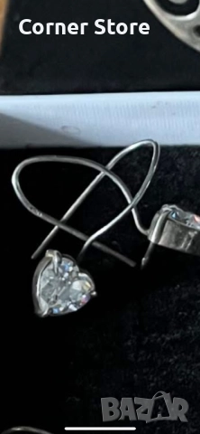Сребърен комплект – колие и обеци със сърцевидни кристали, снимка 3 - Бижутерийни комплекти - 52029318