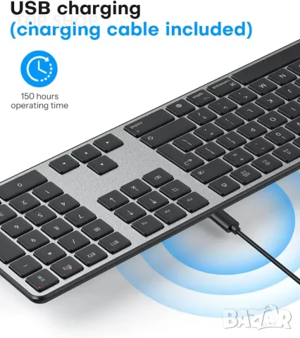 OMOTON Безжична Bluetooth зареждаща се USB клавиатура и мишка за Mac OS, с 3 Bluetooth канала, снимка 3 - Клавиатури и мишки - 49747820