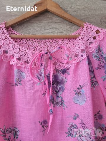 Нова розова блузка на цветя с дантела , снимка 5 - Тениски - 45369277
