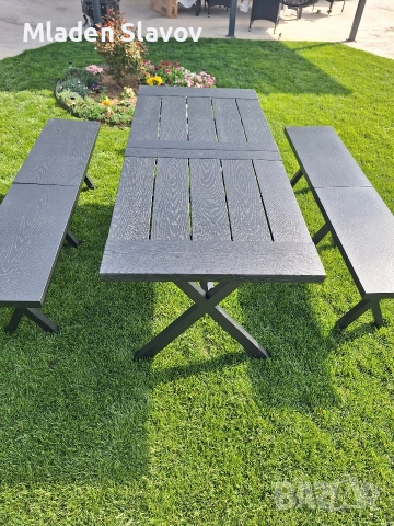 градински комлект от алуминий цвят антрацит, имитация на дърво