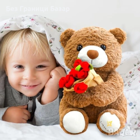Ново Плюшено мече с роза, сладък подарък за рожден ден/годишнина жена, снимка 6 - Романтични подаръци - 53574088