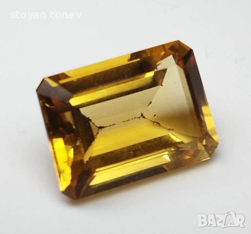Рядък голям 15.39кт естествен жълт цитрин – VVS чистота, емералд кът, Африка! Нов!, снимка 6 - Други - 53562951