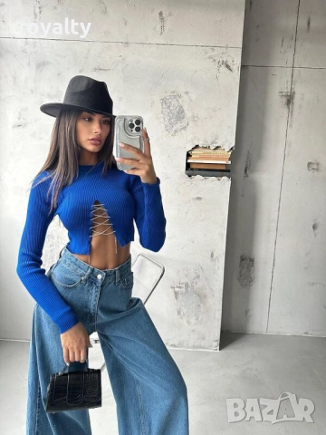 Дамски ефектна синя блуза