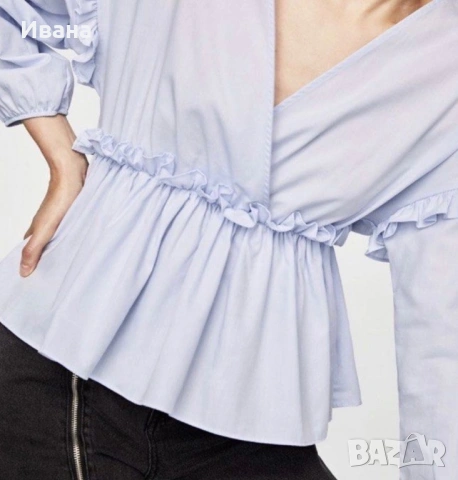 Блузка с къдрици на ZARA, снимка 2 - Блузи с дълъг ръкав и пуловери - 53173923