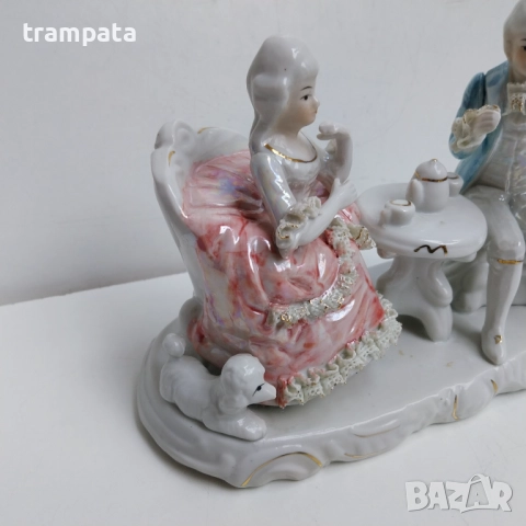 НАЙ ДОБРАТА ОФЕРТА Стара немска Порцеланова фигура , мъж и жена на чай , снимка 3 - Антикварни и старинни предмети - 52637557