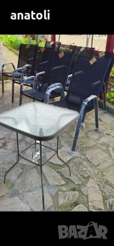 Маса  Квадратна,Сива, 90 x 90 x 71 см + Комплект 5 градински стола чисто нови от Германия 