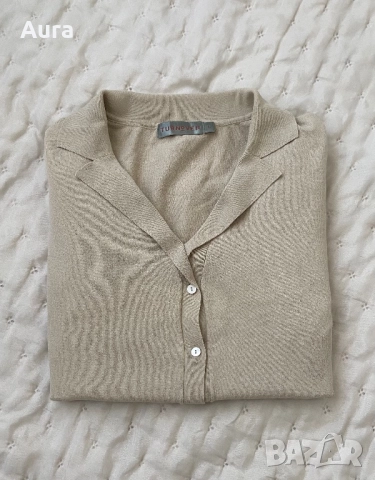 Beige collared button-up cardigan, снимка 6 - Блузи с дълъг ръкав и пуловери - 51750362