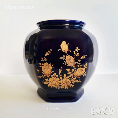 Кобалтово сини ваза Porzellanfabrik Waldsassen Bareuther & Co. AG и троен комплект , снимка 2 - Други ценни предмети - 54142289