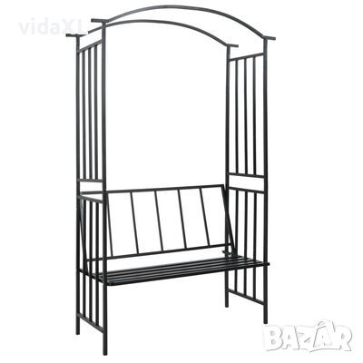 vidaXL Градинска арка с пейка, черна, 128x50x207 см, желязо(SKU:47093