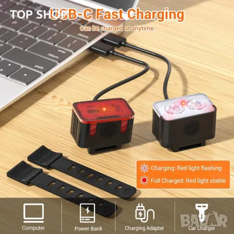 Велосипедни светлини RIDWIND за нощно каране, IPX6, предни и задни, презареждащи се, снимка 8 - Аксесоари за велосипеди - 49500159