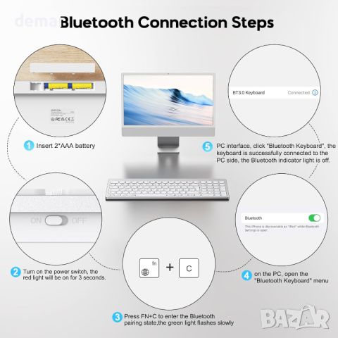 Bluetooth клавиатура OMOTON за Mac, ултратънка преносима безжична клавиатура, снимка 5 - Клавиатури и мишки - 46009432