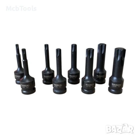 Комплект ударни торкс битове 1/2″ – 8 части HAWEK, снимка 2 - Други инструменти - 51210446