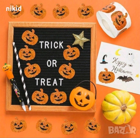100 бр Тиква Хелоуин холограмни Halloween самозалепващи лепенки стикери ръчна изработка за подарък, снимка 3 - Други - 51586101