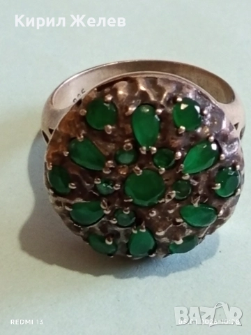 Винтидж Етно стил сребърен пръстен с Смарагди майсторска ръчна изработка 51823, снимка 6 - Пръстени - 52983219