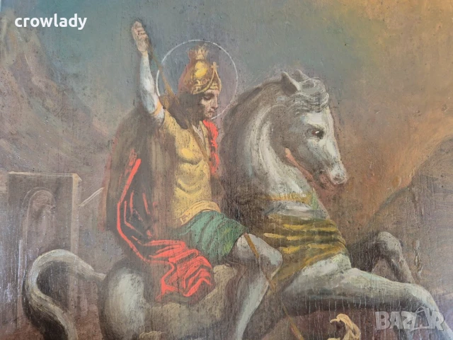 Стара Руска св.Георги Домашна Икона красива оригинал 19 век, снимка 5 - Антикварни и старинни предмети - 50779949