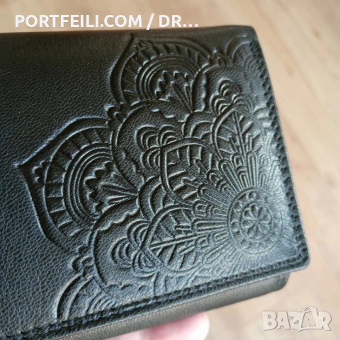  Дамско RFID портмоне Friedrich Germany,, Козя кожа, Мотив Мандала, Черно , снимка 2 - Портфейли, портмонета - 53616491