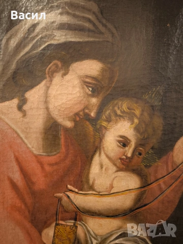 Стара религиозна картина – Богородица с Младенеца, снимка 6 - Картини - 53007429