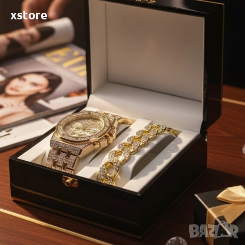 Универсален комплект часовник и гривна с кубинска плетка, снимка 4 - Мъжки - 52791022