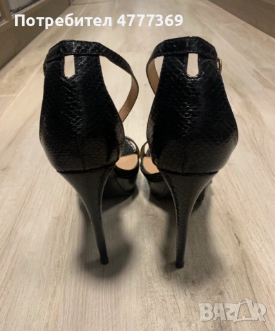 Черни дамски сандали на висок ток змийска кожа, снимка 7 - Сандали - 54185033