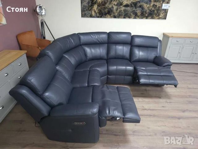 Черен кожен ъглов диван с електрически релаксиращ механизъм Gracy, снимка 9 - Дивани и мека мебел - 46475382