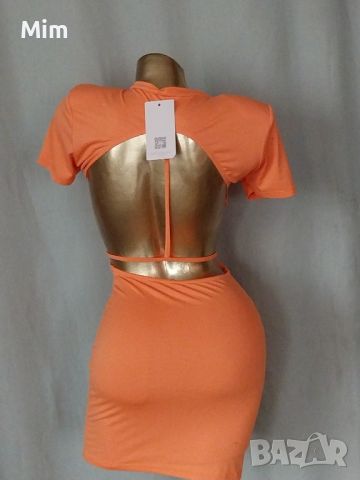 S Еластична къса рокля в  оранжево , снимка 3 - Рокли - 45489827