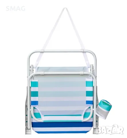 Плажен стол синьо зелено райе сгъваем с дръжки 58x56x74cm S_1222486, снимка 4 - Къмпинг мебели - 50045591