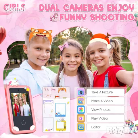 GIRLS CREATIVITY Детски смартфон за момичета на възраст 5-10 години Мобилен телефон за деца, розов, снимка 6 - Образователни игри - 48835644