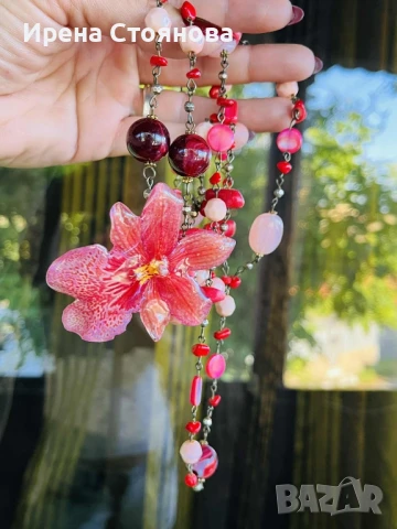 Колие с регулируема дължина, естествен цвят на орхидея, снимка 7 - Колиета, медальони, синджири - 51002776