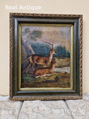 Много стара уникална антикварна авторска картина масло върху платно , снимка 2 - Картини - 53912924