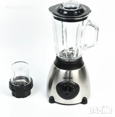 Блендер 2в1 Nexser NS1841S 1.5л 600W Мелничка Чопър Стъклена кана Лед Смути Шейк, снимка 2 - Блендери - 53042117
