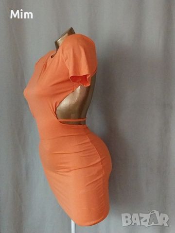 S Еластична къса рокля в  оранжево , снимка 2 - Рокли - 45489827