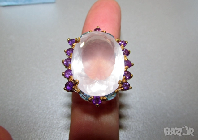 925 сребърен пръстен с розов кварц 36 карата, снимка 3 - Пръстени - 52891295