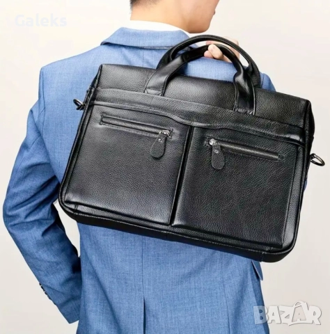 Професионална и универсална кожена чанта (Бизнес куфарче) Черна/плътна естествена кожа!