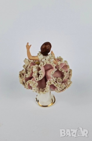 Порцеланова балерина с розова рокля - Sandizell, Dresden, снимка 3 - Статуетки - 52681026