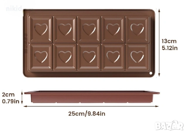 убайски Дубай шоколад на сърца ❤  силиконов молд форма калъп цяла плочка шоколадов блок, снимка 2 - Форми - 54001310