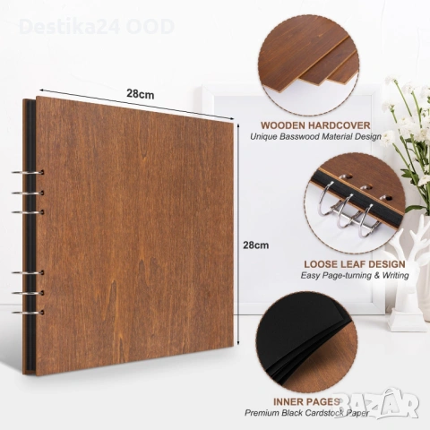 Дървен фото албум scrapbook 28x28 см 80 страници черен, снимка 6 - Други - 53826224