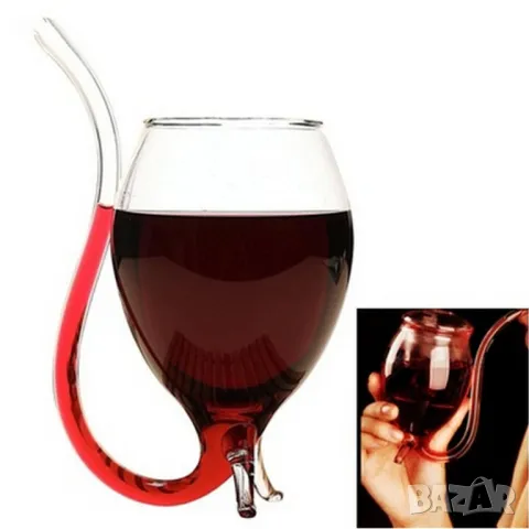 Стъклена чаша със сламка 300ml дяволска опашка devil, снимка 1