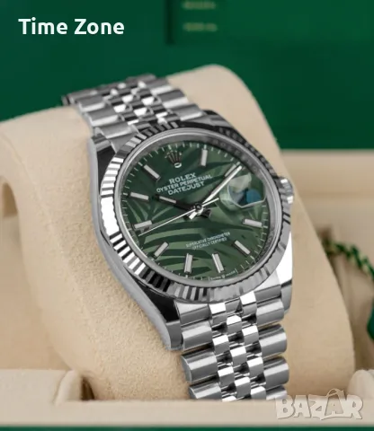 Rolex Datejust 36mm Steel Olive Green Palm Motif Automatic Дамски Различни Варианти, снимка 3 - Дамски - 48183154